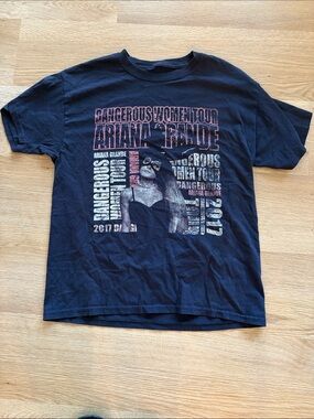 Ariana Grande Black Tour Graphic Tee with Pink & White Print